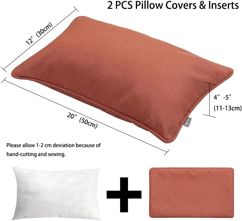 Magpie Fabrics Paquete de 2 almohadas rectangulares lumbares impermeables para exteriores con inserto de 12 x 20 pulgadas, cojín decorativo para el
