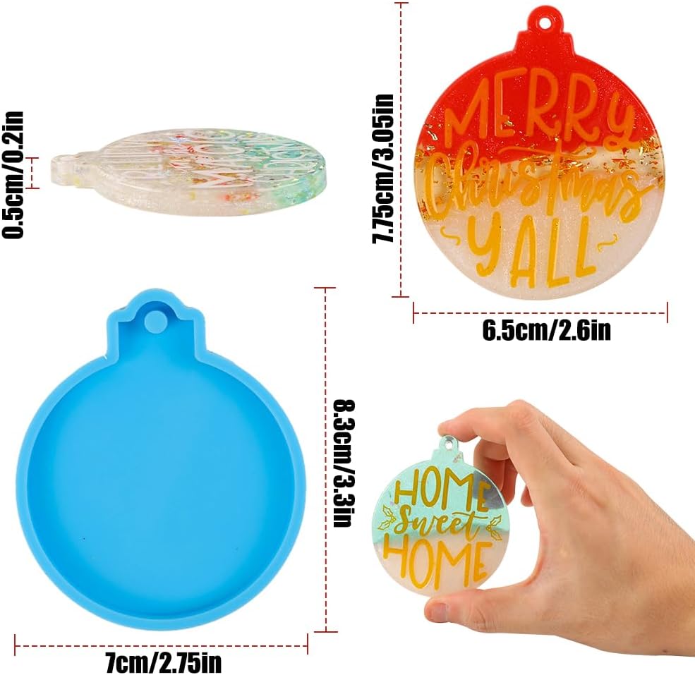 Vellibring 12 moldes de resina de Navidad de silicona, moldes de resina epoxi, moldes de resina de forma redonda azul, moldes de resina de Navidad