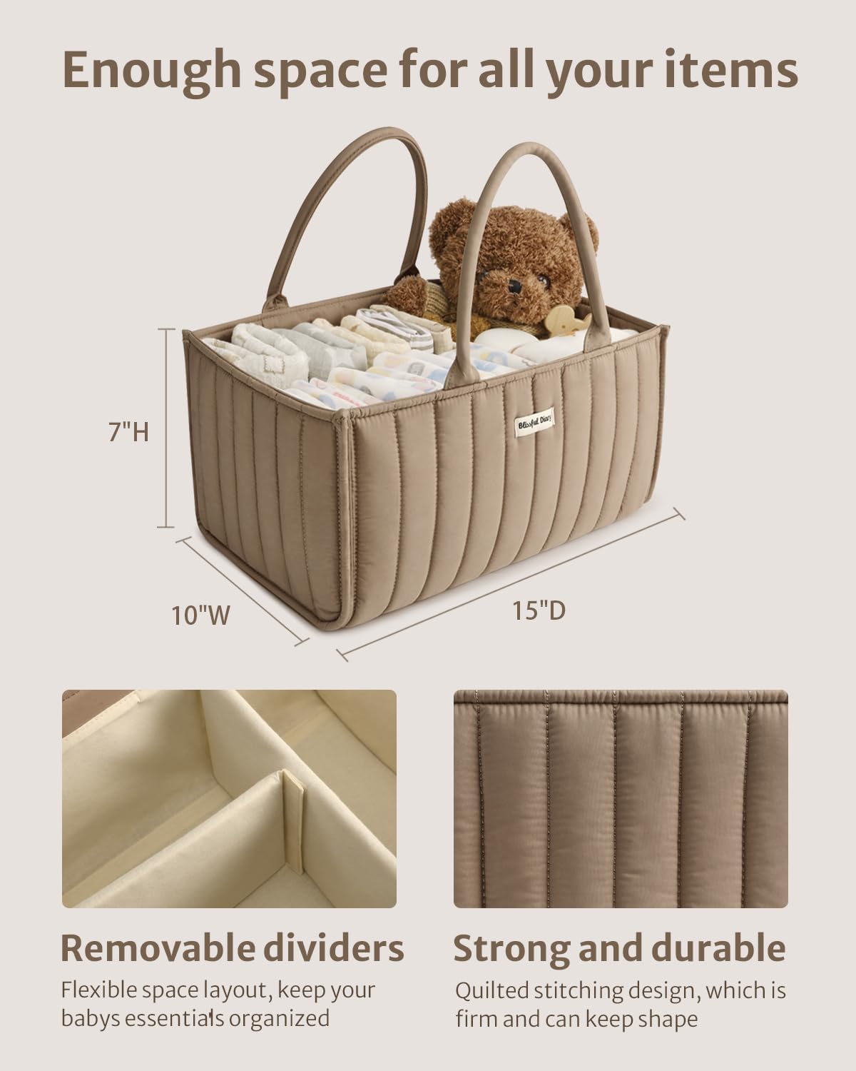 Blissful Diary Cesta de pañales para bebé, elegante organizador de pañales para bebé, cesta de almacenamiento para pañales, lista de regalos para