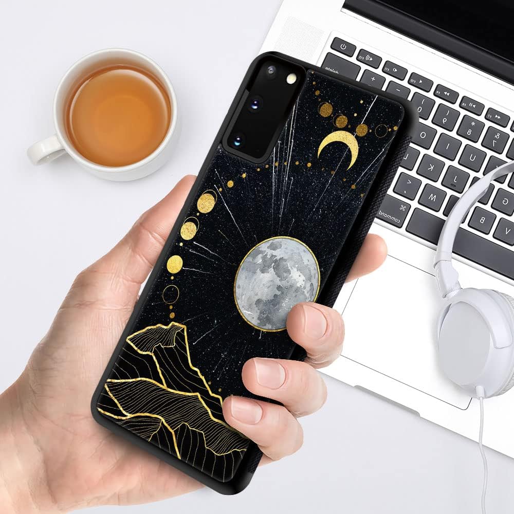DJSOK Funda compatible con Samsung Galaxy S20 Plus, diseño de luna dorada, diseño de luna dorada+funda protectora de TPU de silicona suave
