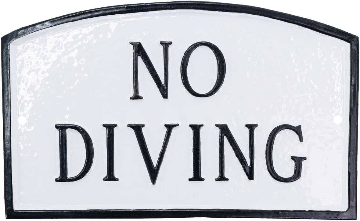 Letrero de placa con texto en inglés “No Diving Arch” – Letrero de piscina – Letrero de advertencia de piscina – Letrero de no buceo para piscina –