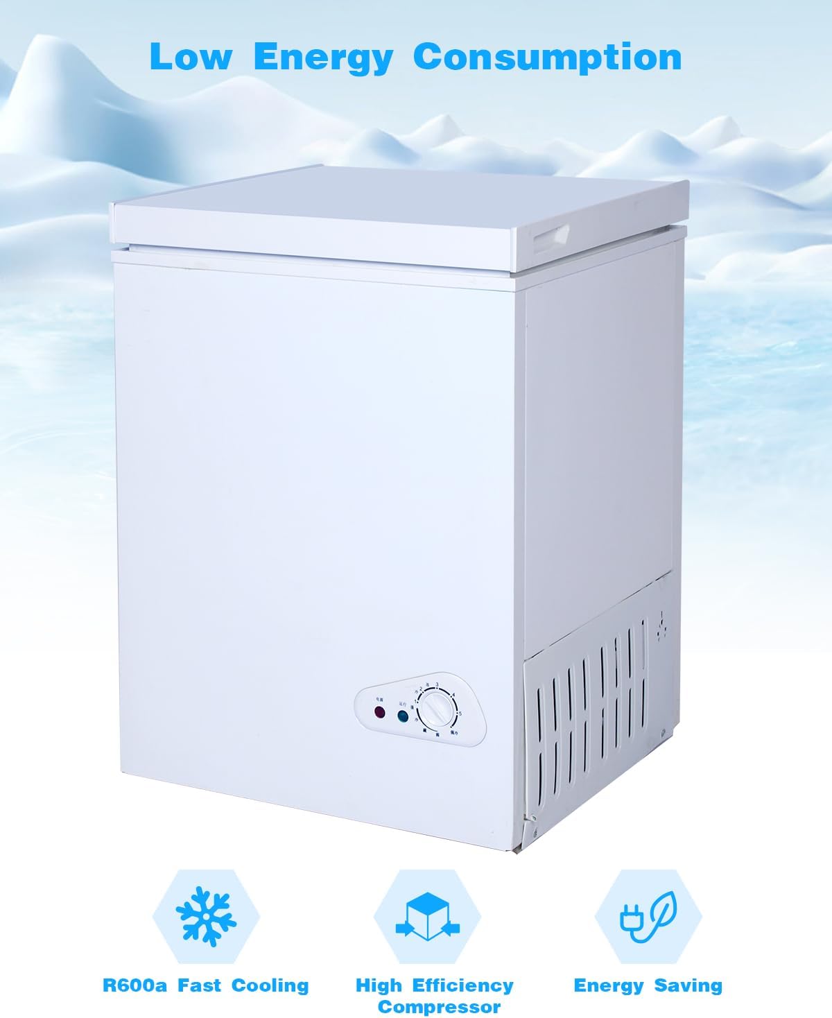 Congelador de pecho de 3.5 pies cúbicos con una cesta extraíble, 7 engranajes, control de temperatura ajustable (-18F a -46F), congelador compacto