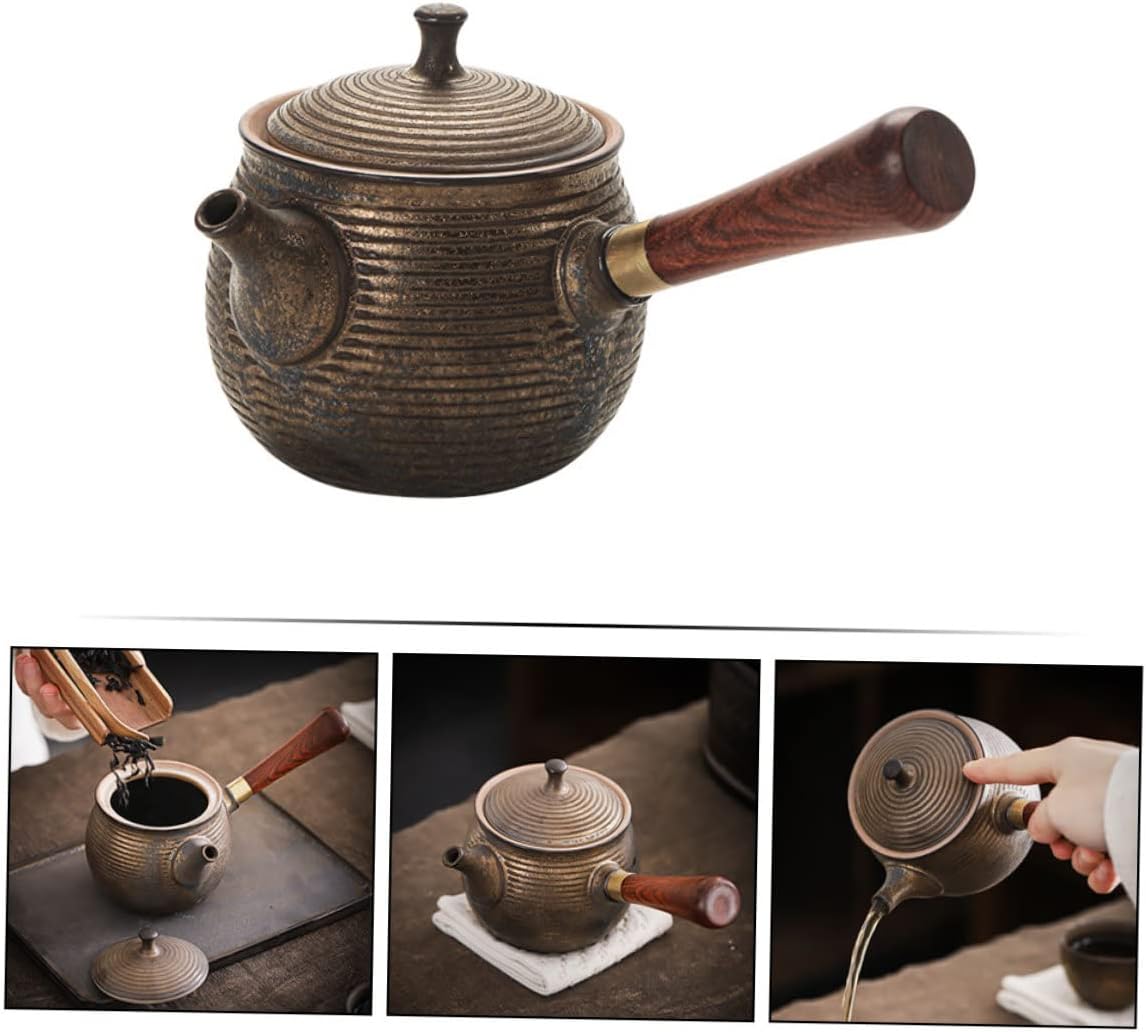Hervidor de té Olla de cerámica con mango lateral Olla de té japonesa Juego de té de China Juego de té vintage Juego de té suelto Tetera de