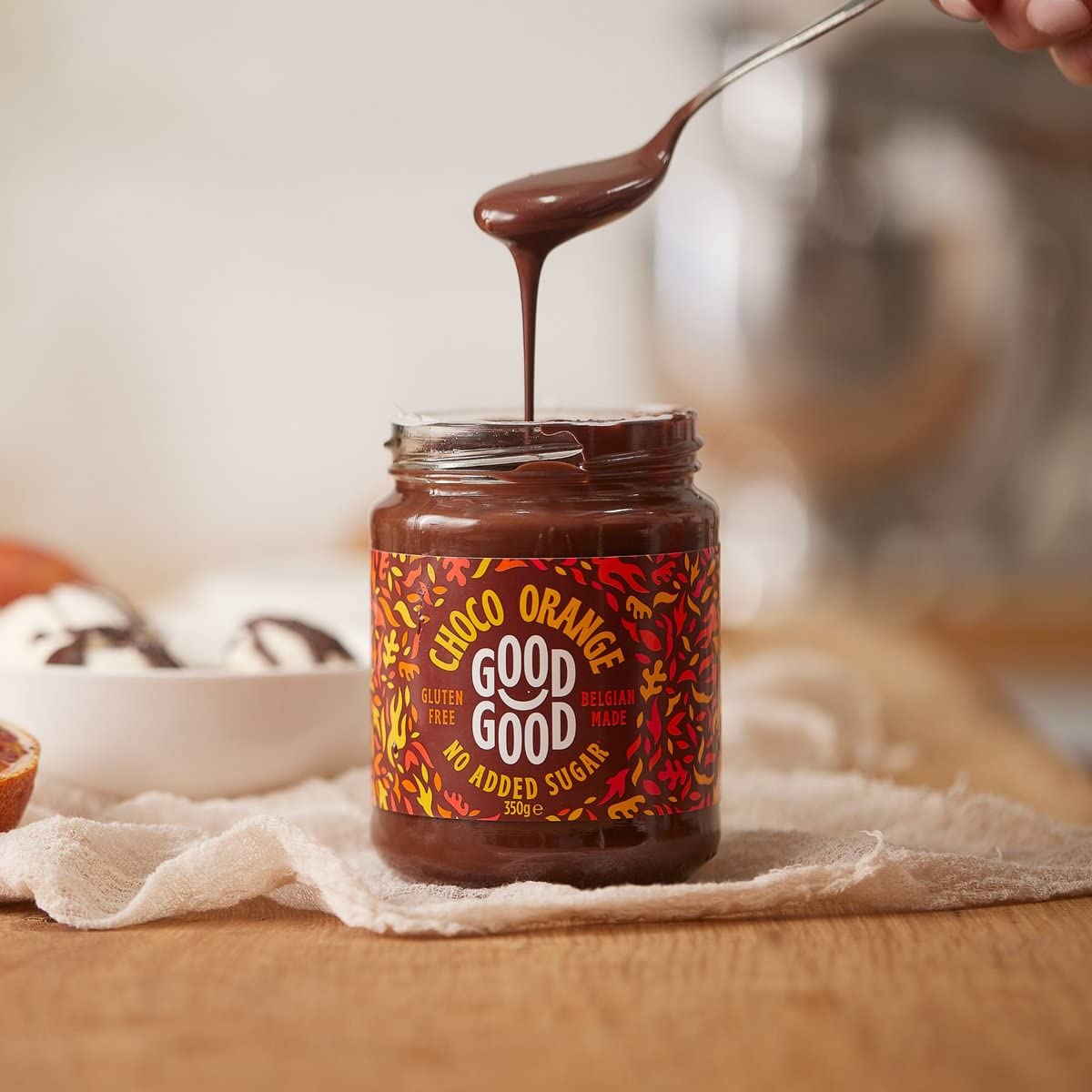 GOOD GOOD Untable de chocolate y naranja sin azúcar añadida  Chocolate para untar con edulcorantes naturales  Sin gluten  Apto para vegetarianos  12
