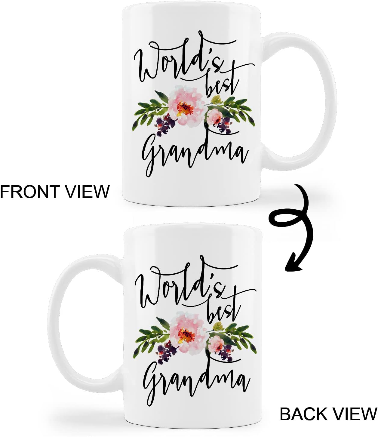 kunlisa Taza de cerámica floral para la mejor abuela, taza de cerámica floral de 11 onzas, taza de té con leche para abuela, abuela, cumpleaños, día