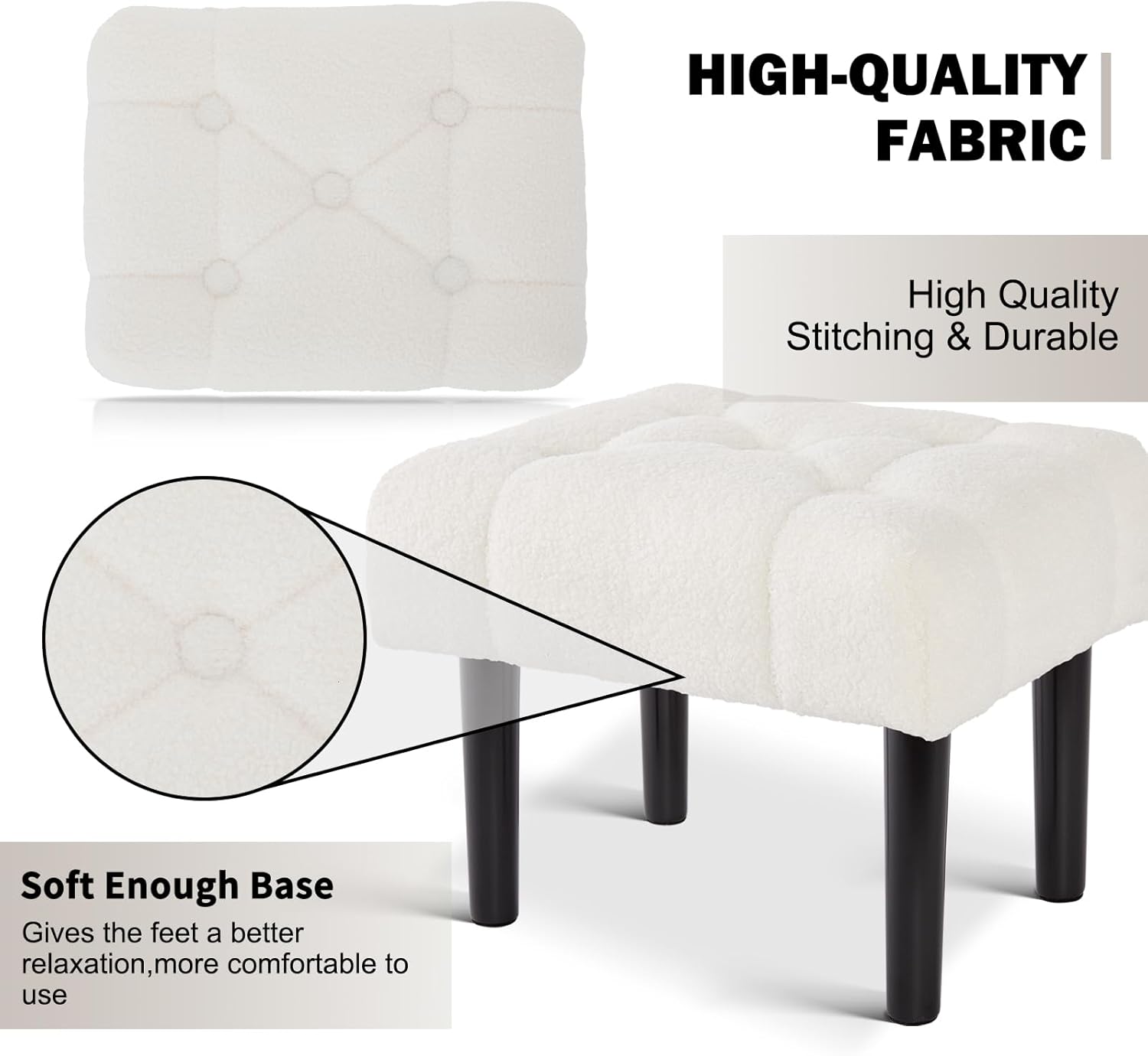 HOUCHICS Taburete acolchado de piel, pequeño reposapiés otomano con patas de madera, silla rectangular moderna, reposapiés para sala de estar, sofá,