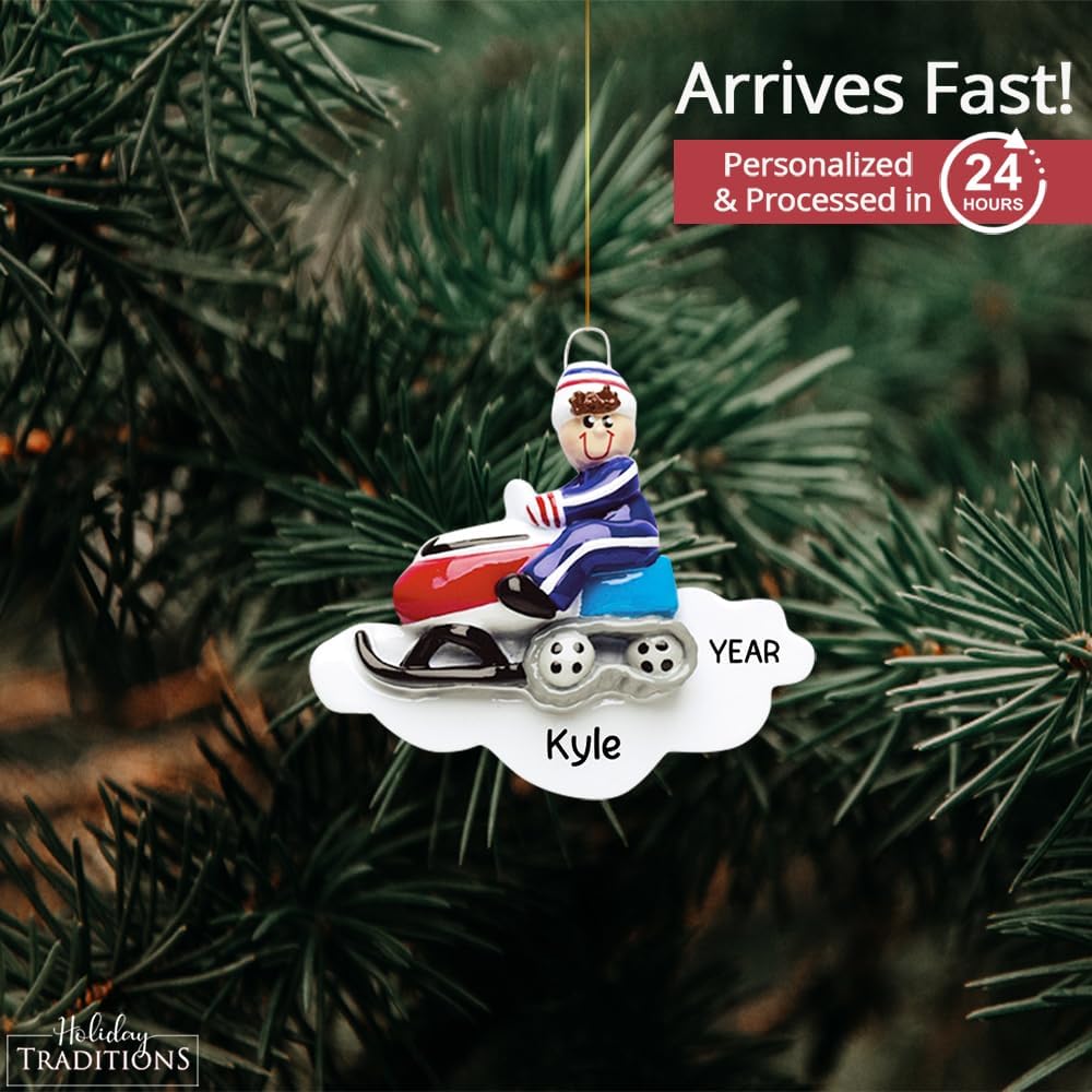 Adorno personalizado de motos de nieve 2022, adornos deportivos de invierno al aire libre para árbol de Navidad, snowboard, regalo de recuerdo para