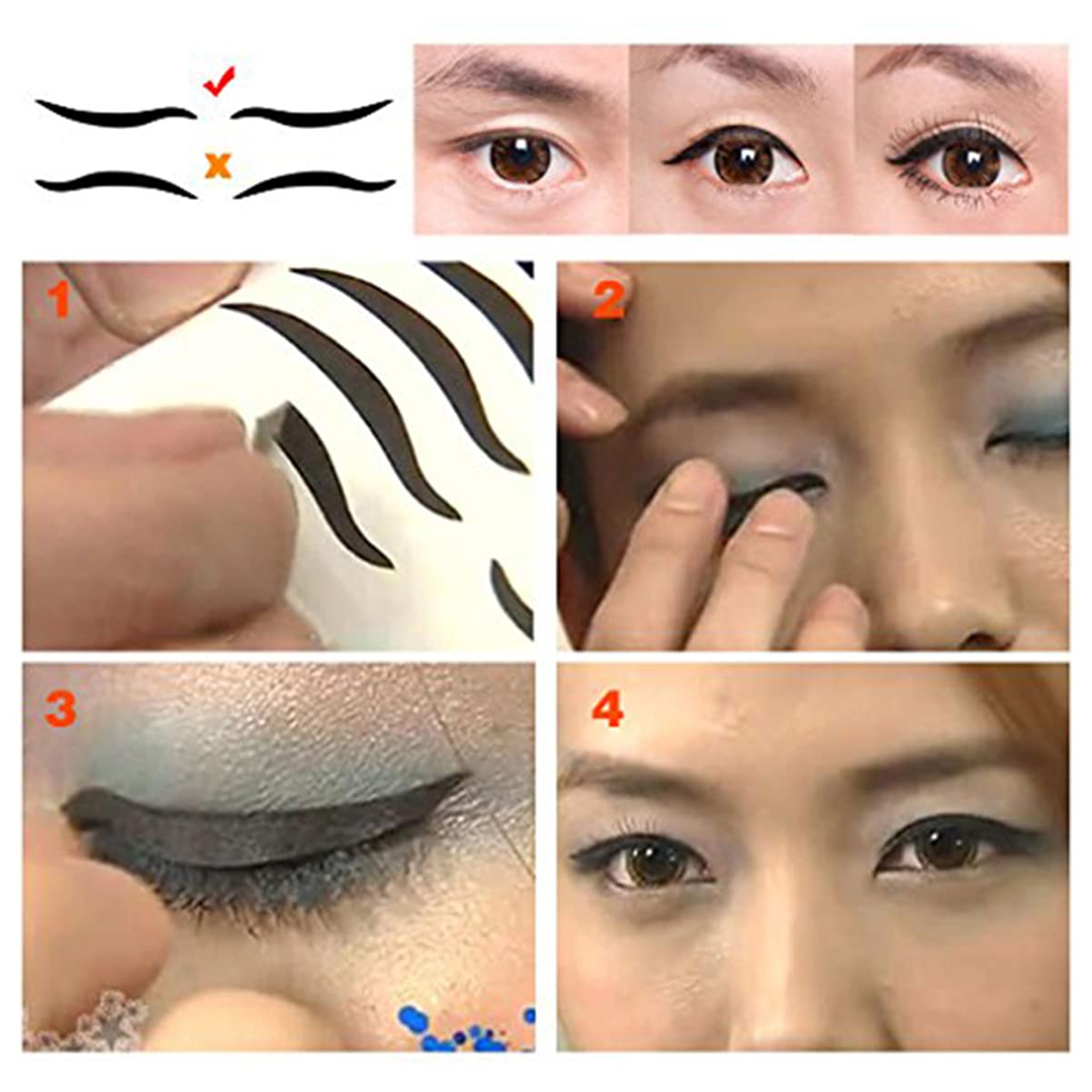 Healifty Pegatinas negras para delineador de ojos, 80 pares, reutilizables, impermeables, ahumadas