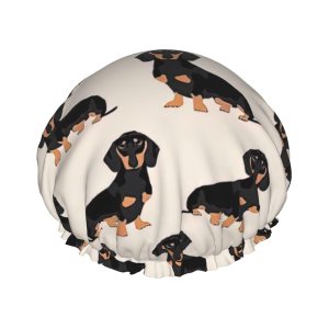 Lindo gorro de ducha de perro para mujer, elástico y reutilizable, doble capa impermeable sombrero de baño Lindo gorro de ducha de perro para mujer, elástico y reutilizable, doble capa impermeable sombrero de baño