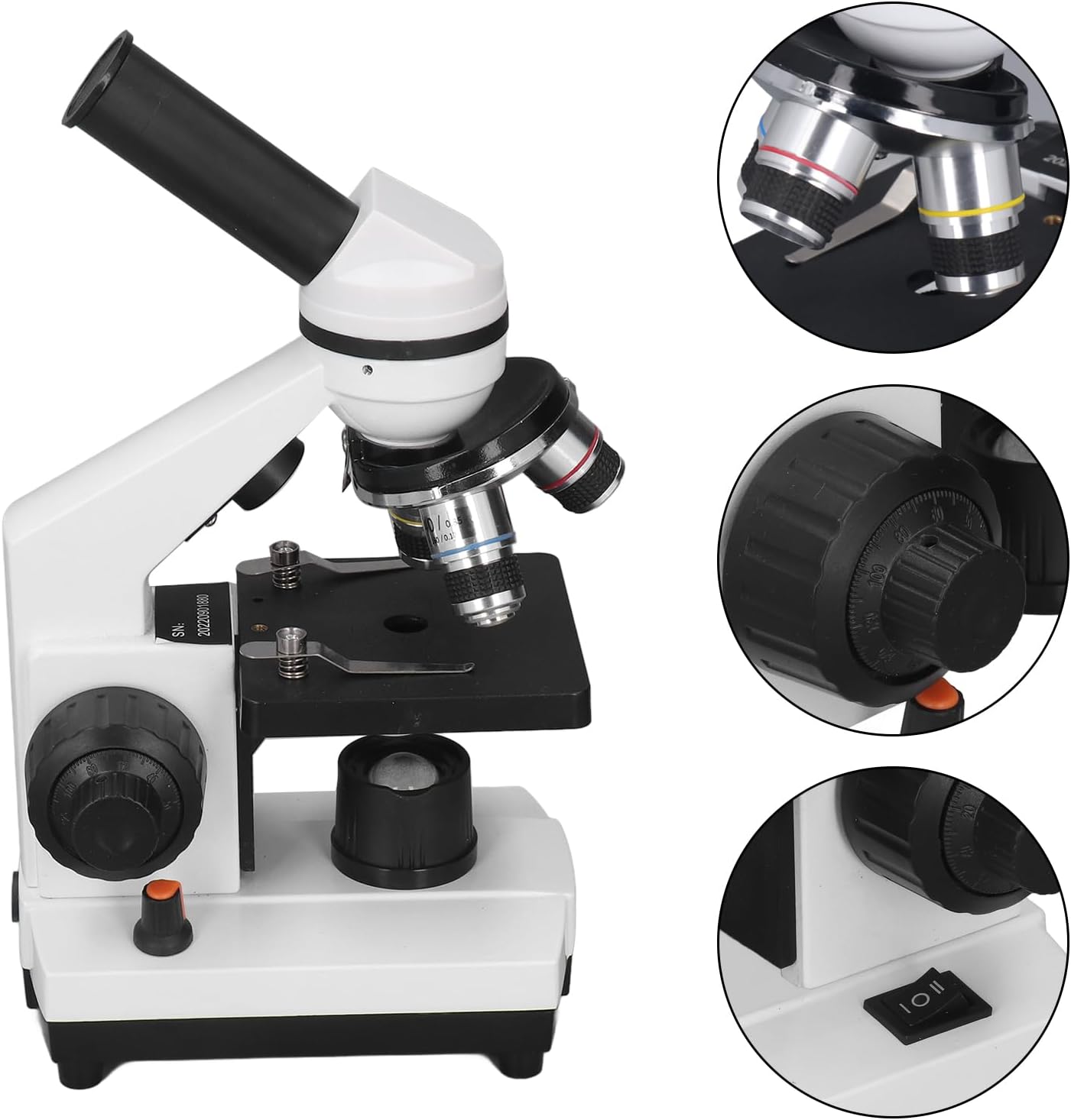 Microscopios 40X-640X para estudiantes niños adultos, microscopio monocular de alto aumento con cuerpo metálico, microscopios monoculares de