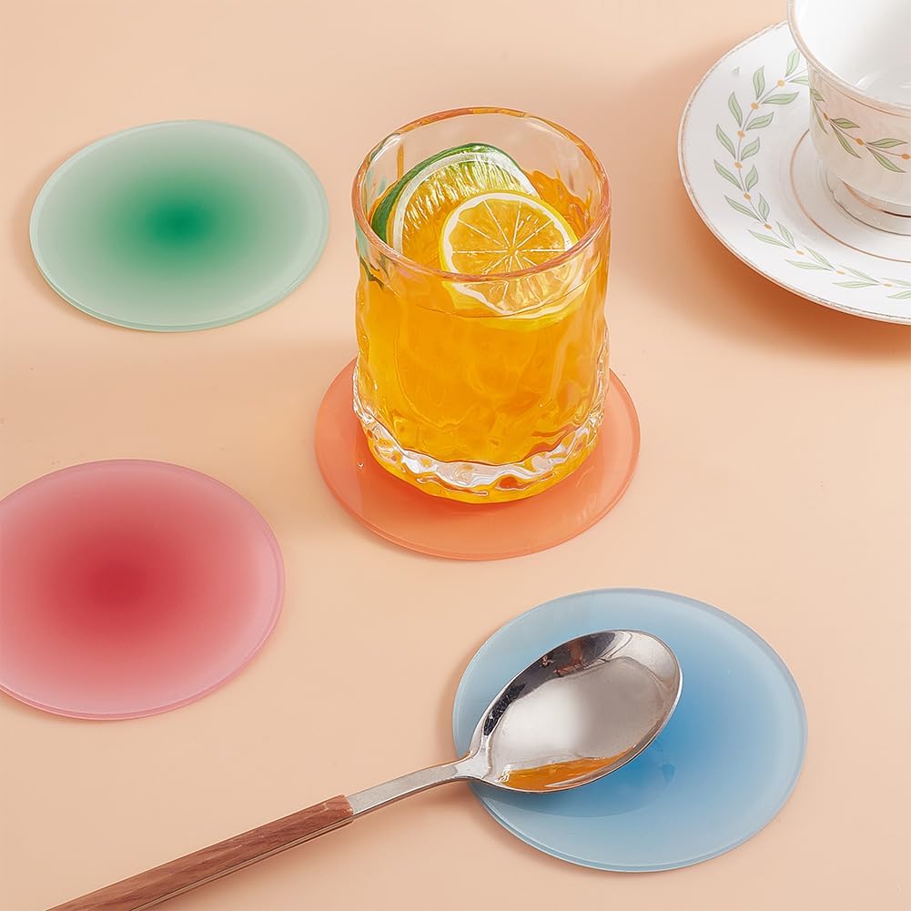 4 posavasos acrílicos, 4 colores degradados, posavasos planos y redondos, posavasos decorativos, tapete de protección de mesa para mesa de comedor,