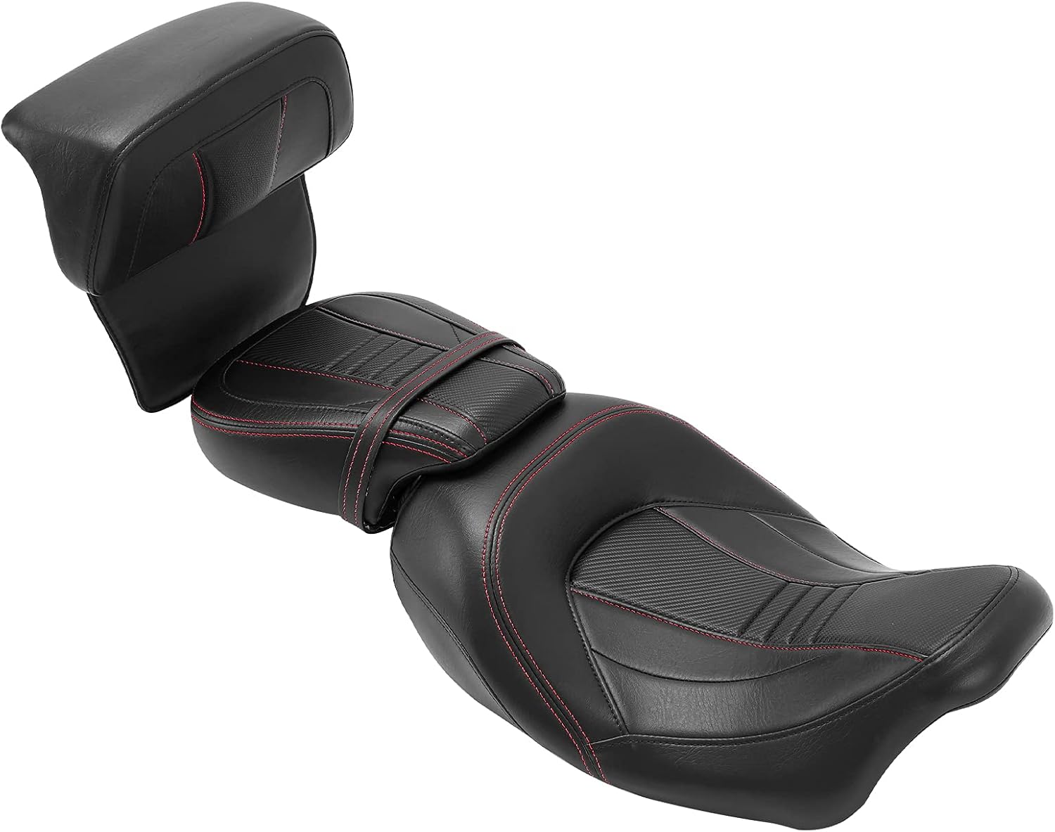 TCT-MOTORPARTS Asiento de pasajero de perfil bajo con respaldo cortado para Harley Tour Pak Touring Road King 2014-2023 (negro + rojo)