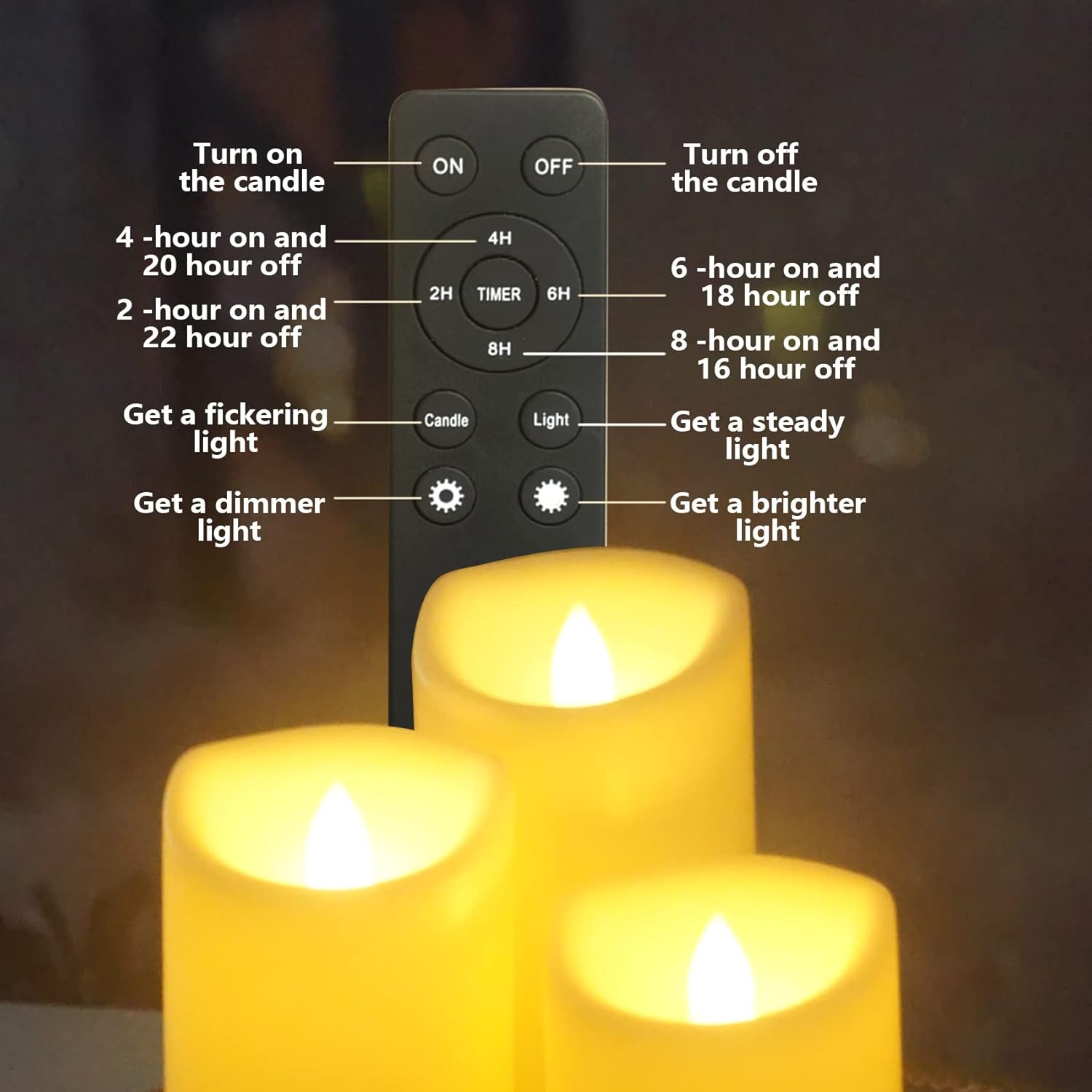 Velas parpadeantes sin llama con control remoto y temporizador, velas LED falsas eléctricas realistas que funcionan con pilas en blanco crema, velas