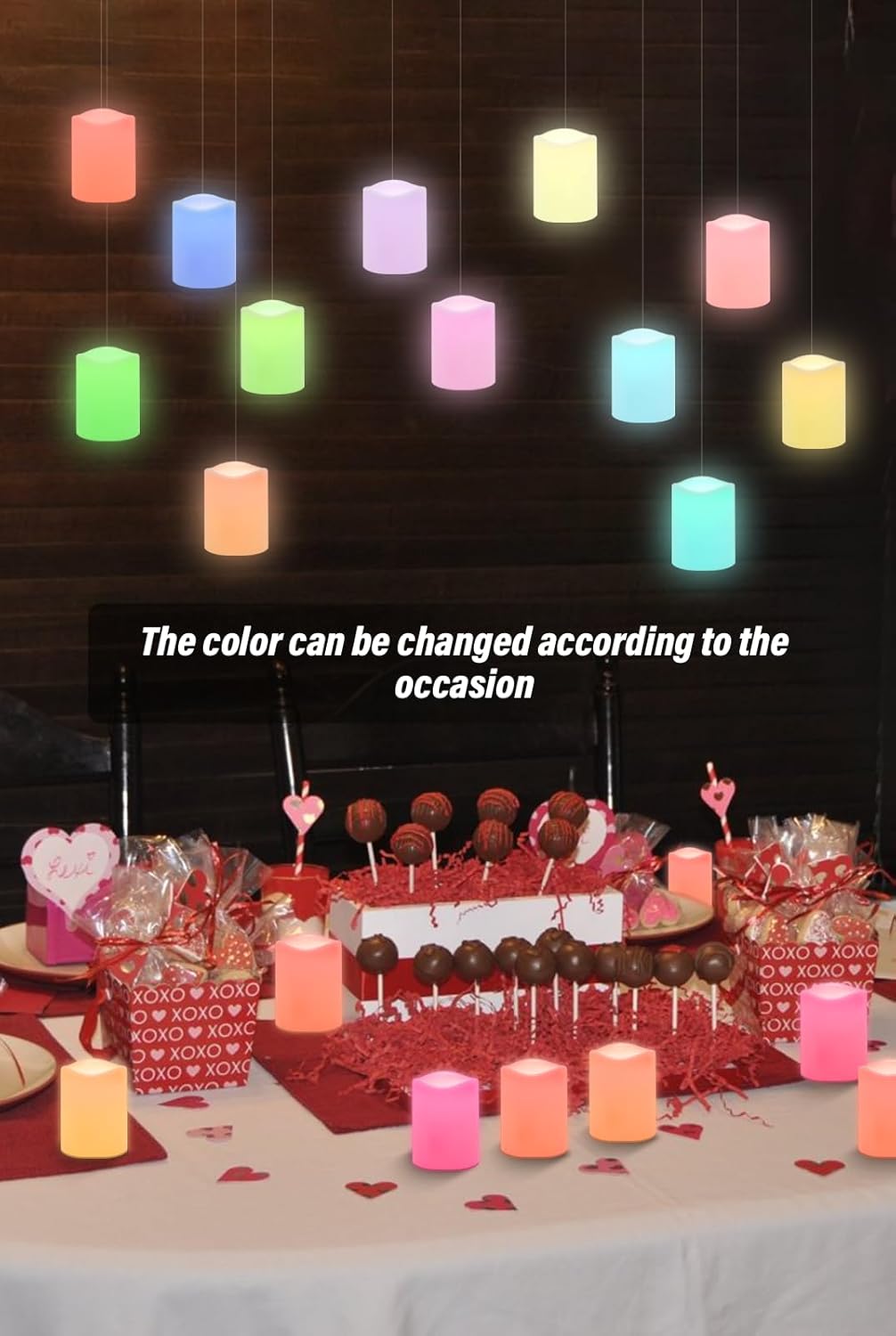 12 velas colgantes, velas de té que cambian de color, velas LED flotantes parpadeantes con control remoto, velas coloridas sin llama, 12 colores de