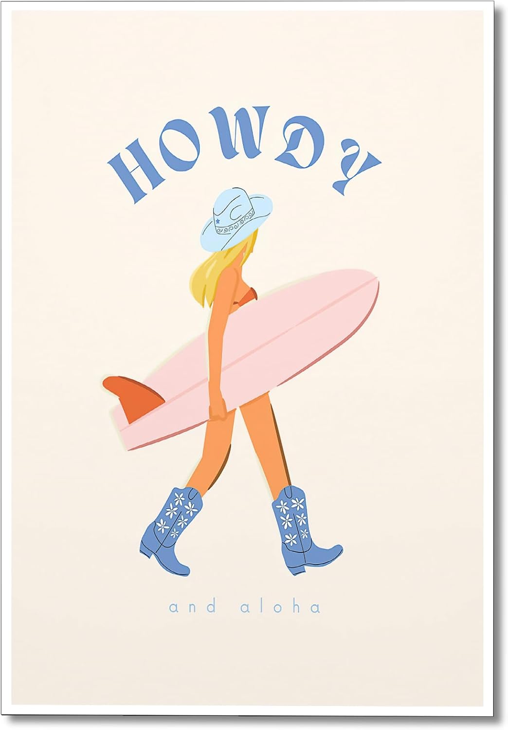 gooptyinh Lienzo decorativo de pared de vaquera costera de moda, póster estético de habitación de niña surfista azul Howdy y Aloha, decoración de