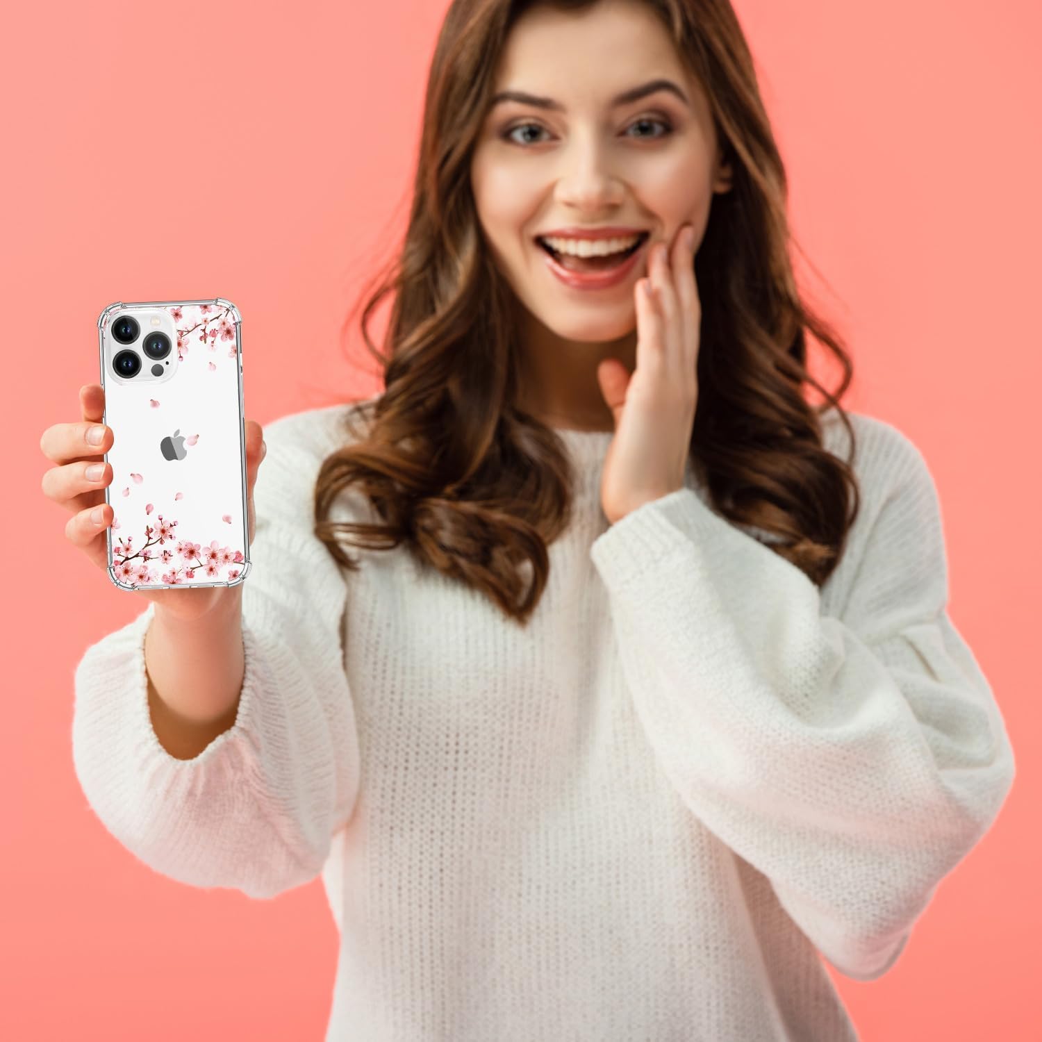 Hi Space Funda para iPhone 15 Pro Max, funda suave y transparente para iPhone 15 Pro Max para mujeres y niñas, funda suave con flores rosas para