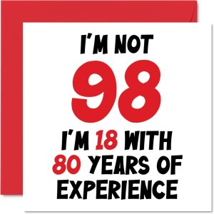 Tarjeta de cumpleaños número 98 para mujeres y hombres Not 98 I’m 18 With 80 Years Experience Divertida tarjeta de cumpleaños noventa y ocho Tarjeta de cumpleaños número 98 para mujeres y hombres Not 98 I’m 18 With 80 Years Experience Divertida tarjeta de cumpleaños noventa y ocho