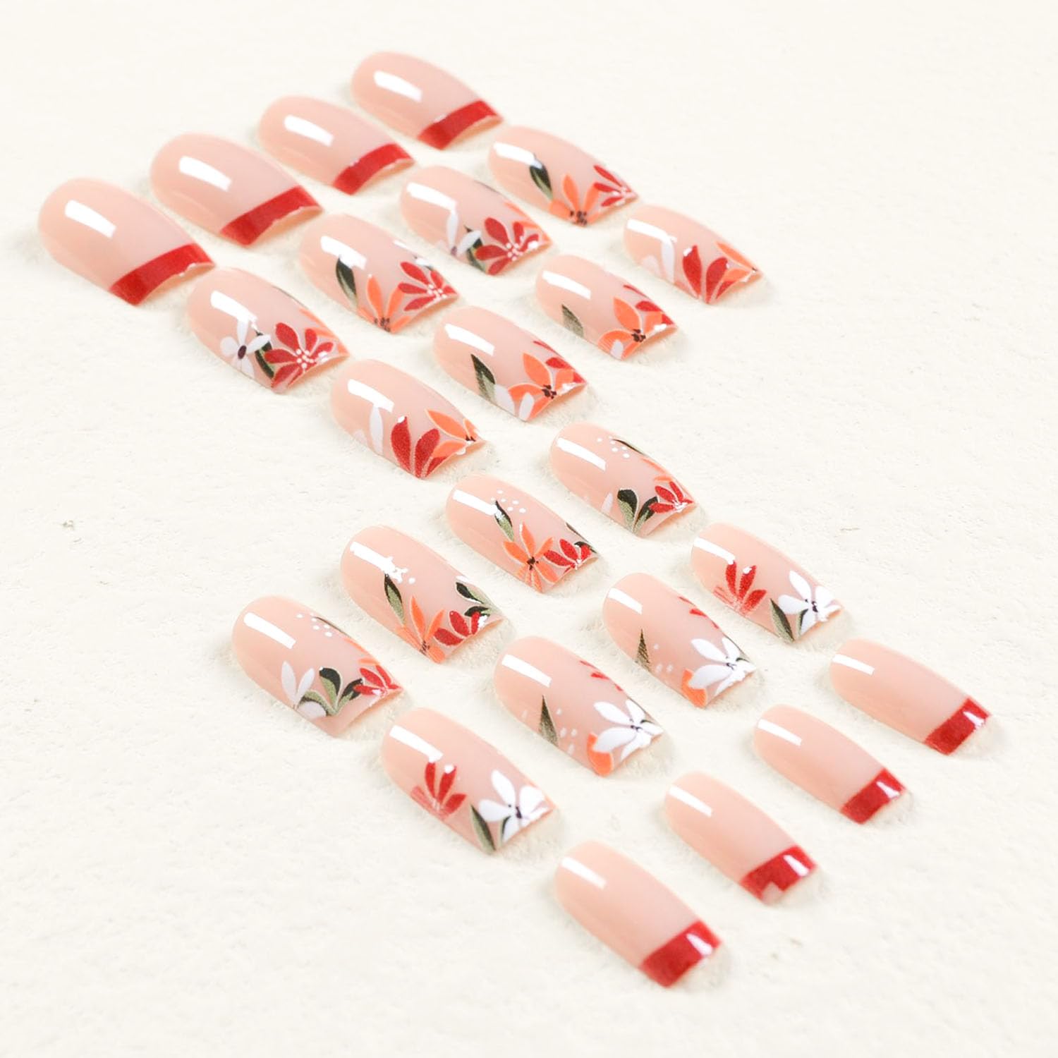 Uñas postizas a presión con punta francesa MABKJLF cuadrada media, color rojo vino, cobertura completa, punta de uñas, uñas postizas con diseños