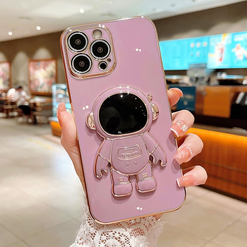 AIGOMARA Funda compatible con iPhone 15 Pro Max, funda con soporte oculto de astronauta chapado en 6D, soporte plegable de astronauta, TPU suave, a