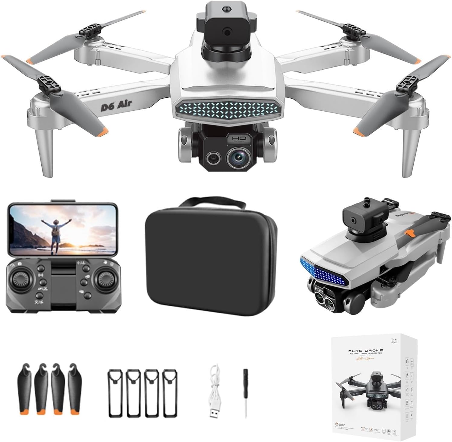 Drone RC Quadcopter con 4k HD Fpv Cámara Tres Lente Wifi Control Remoto Aéreo Drone Multirotors Start Speed Circle Fly Altitude Hold Modo sin cabeza