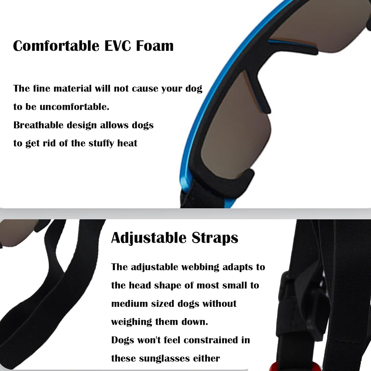 Gafas de sol para perros de raza pequeña, correa ajustable, resistente al viento, anti-UV, para perros, protección ocular al aire libre, color rojo