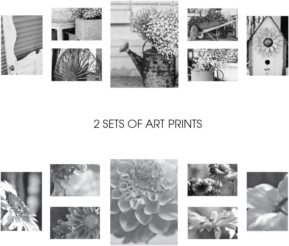 Gallery Perfect Juego de 7 marcos de fotos Greywash Gallery con impresiones artísticas decorativas y plantilla para colgar, varios tamaños