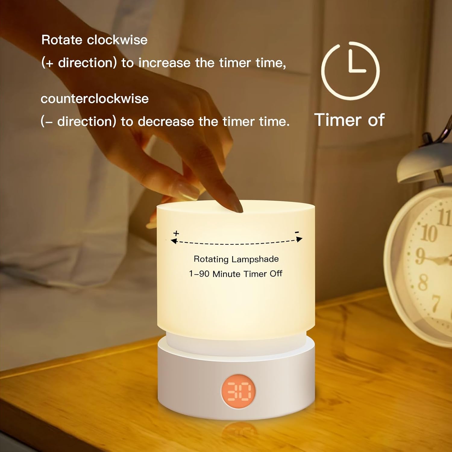 Lámpara de mesa pequeña, luz nocturna portátil regulable con temporizador para niños, luz LED cálida de 3000 K, lámparas de noche pequeñas para