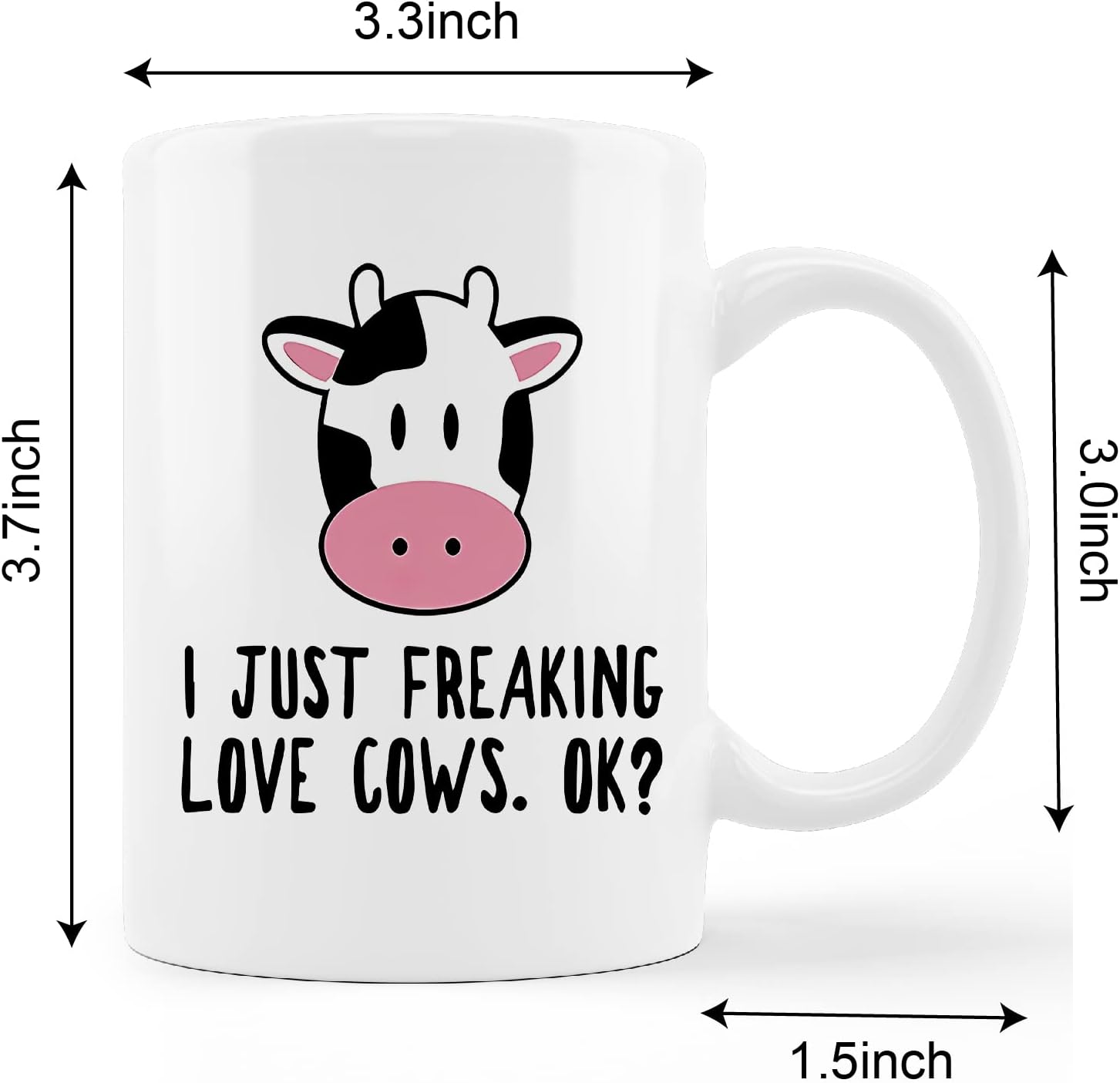 Taza divertida de cerámica con texto en inglés “I Just Freaking Love Cows OK – Taza de cerámica de 11 onzas”, regalos para amantes de las vacas,