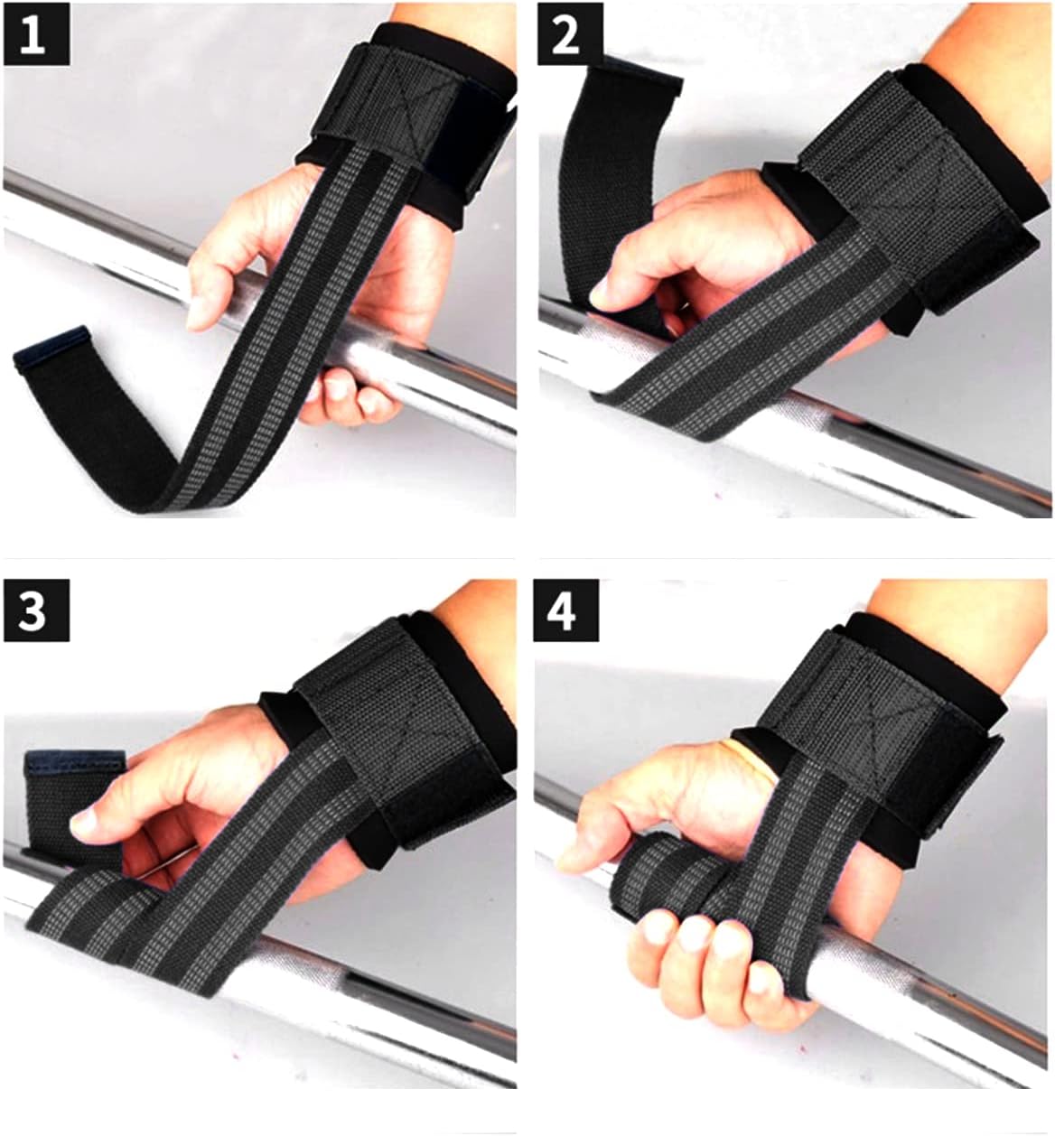 GEQID – Correas de levantamiento para levantamiento de pesas, muñequera y correas de agarre 2 en 1, correas de muñeca para barra de entrenamiento de