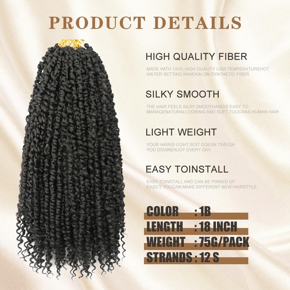 Pelo de ganchillo pretrenzado de 18 pulgadas de largo, cabello trenzado de ganchillo Passion Twist, 8 paquetes de rizos bohemios suaves (18