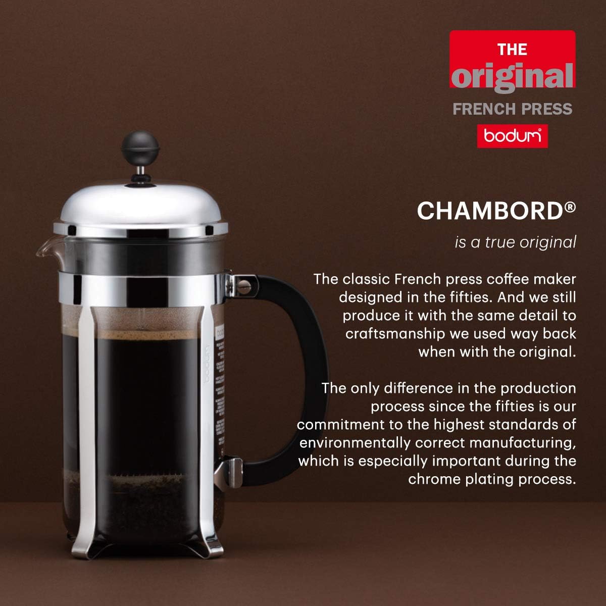 Bodum Chambord – Cafetera de prensa francesa, Jarra de vidrio, Blanco