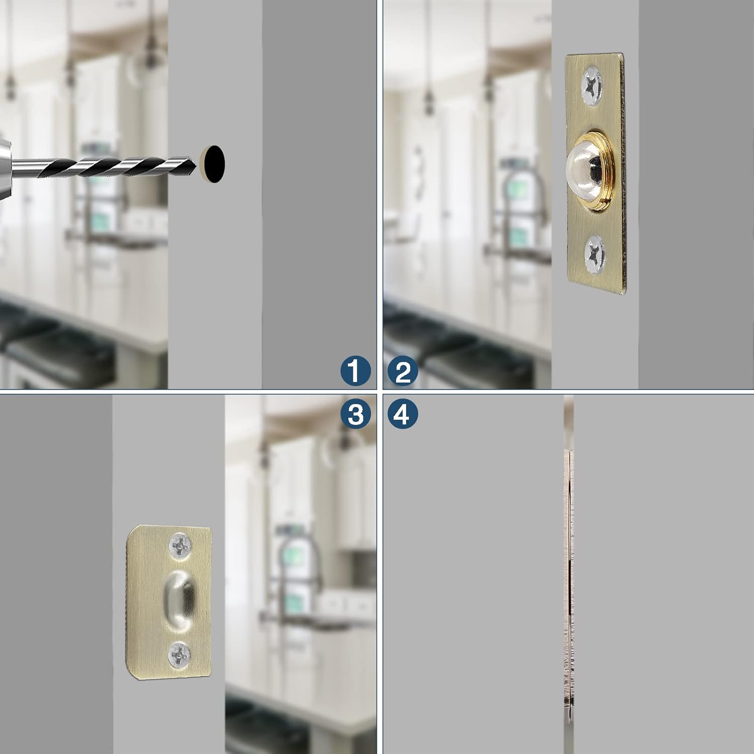 Auvotuis 2 unidades de acero inoxidable para puerta de armario, herrajes ajustables para puerta de cierre de bola con placa de golpeo para pestillo