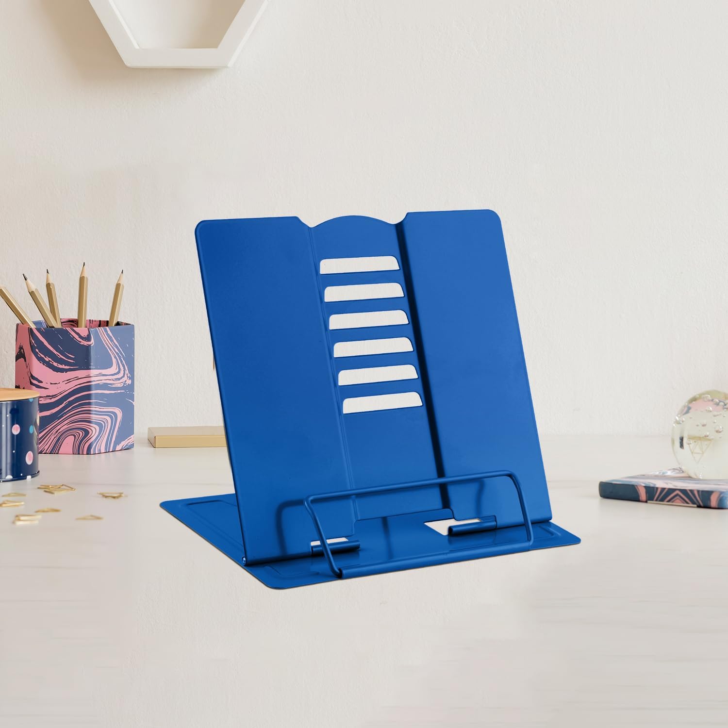 MSDADA Soporte de escritorio pequeño para libros, soporte de metal para libros de lectura, soporte ajustable para libros de cocina, soportes