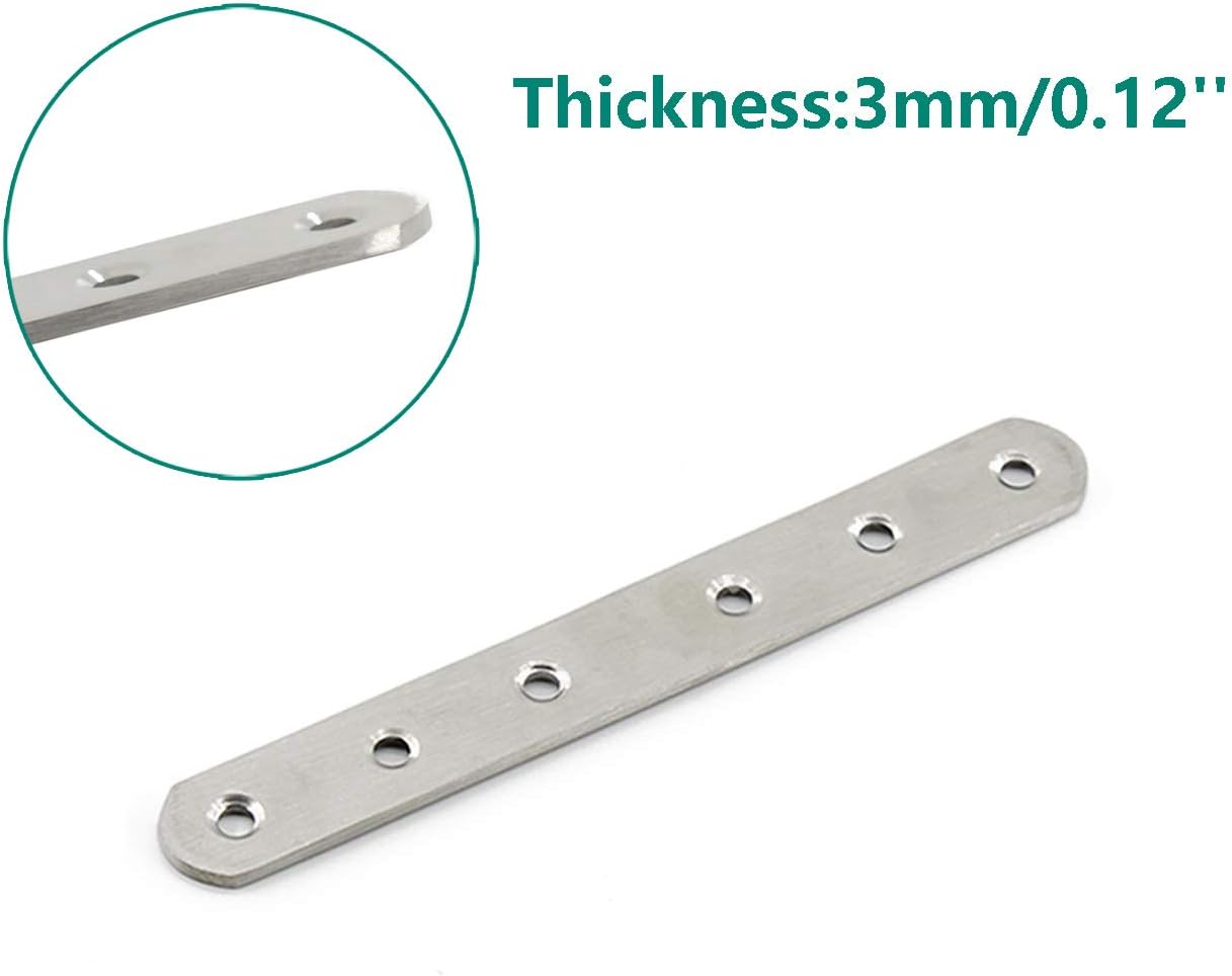 Paquete de 4 placas planas de reparación para madera, soportes rectos de acero inoxidable de 6.299 in  6 pulgadas de longitud, 6 orificios para