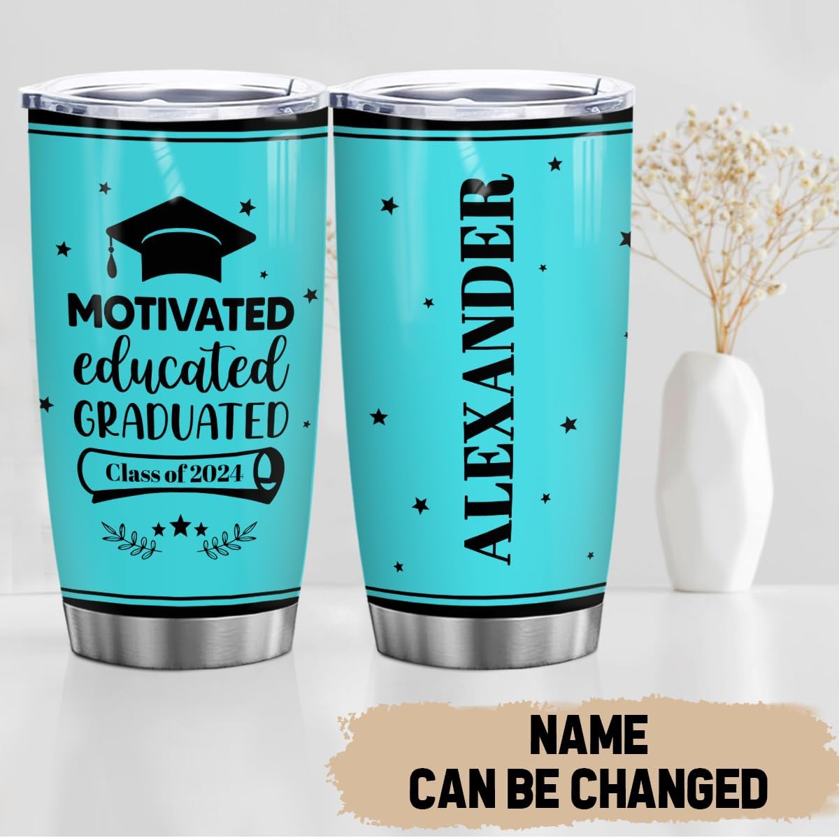 wowcugi Vaso de graduación personalizado motivado educado graduado clase de 2023 con tapa, 20 onzas, 30 onzas, regalos de graduación, maestros,