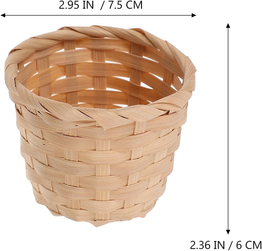 SEWACC Mini cesta tejida de madera, 10 unidades, 3.0 x 2.4 in, figuras de cesta tejida de madera, cestas de flores pequeñas, cestas de