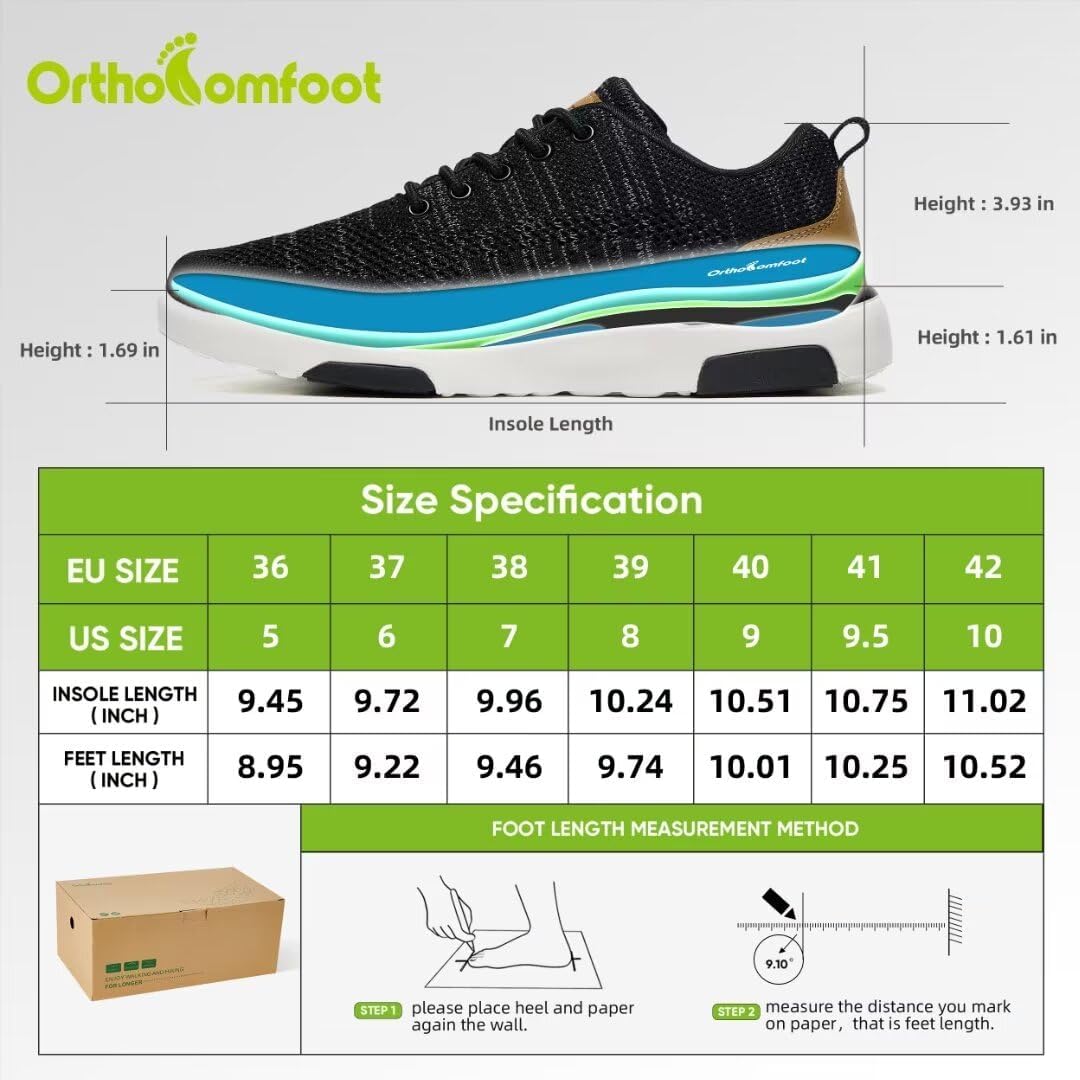 OrthoComfoot Zapatos deportivos ortopédicos ultraligeros para mujer, con soporte de arco con cordones para alivio de la fascitis plantar, tenis