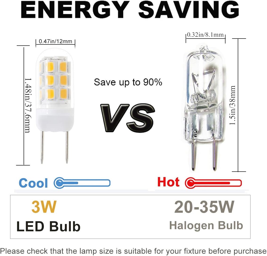 Bombilla LED G8, bombillas de microondas de 20 W debajo del capó, bombillas de superficie de luz de cocina sobre la estufa para horno microondas GE,