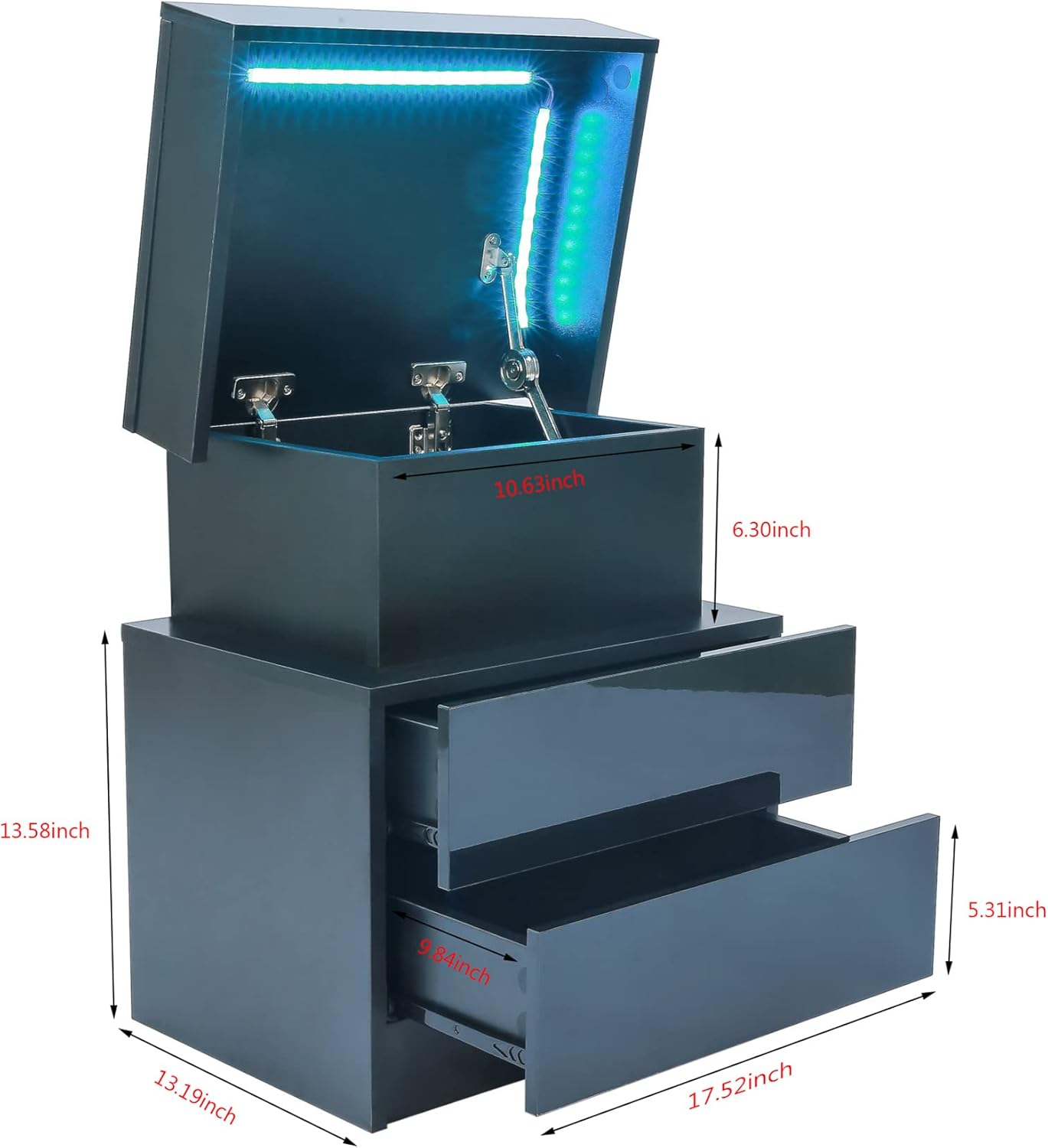 Juego de 2 mesitas de noche LED con tapa abatible y cajones, mesitas de noche negras con luces LED multicolor y 2 cajones de alto brillo, moderna