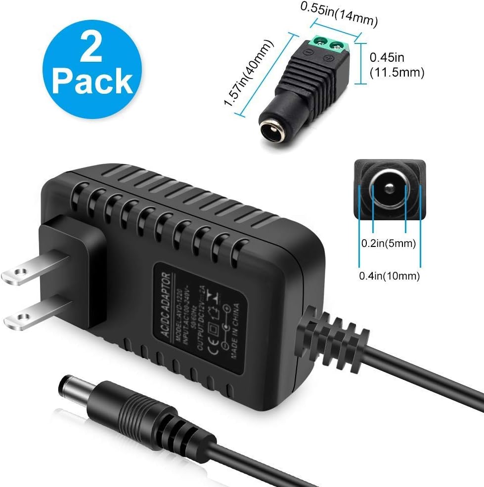 Fuente de alimentación LED de 12 V, 2 A, adaptador de CA de 24 W, transformador de CA de 100-240 V a 12 V CC, fuente de alimentación de 12 V para