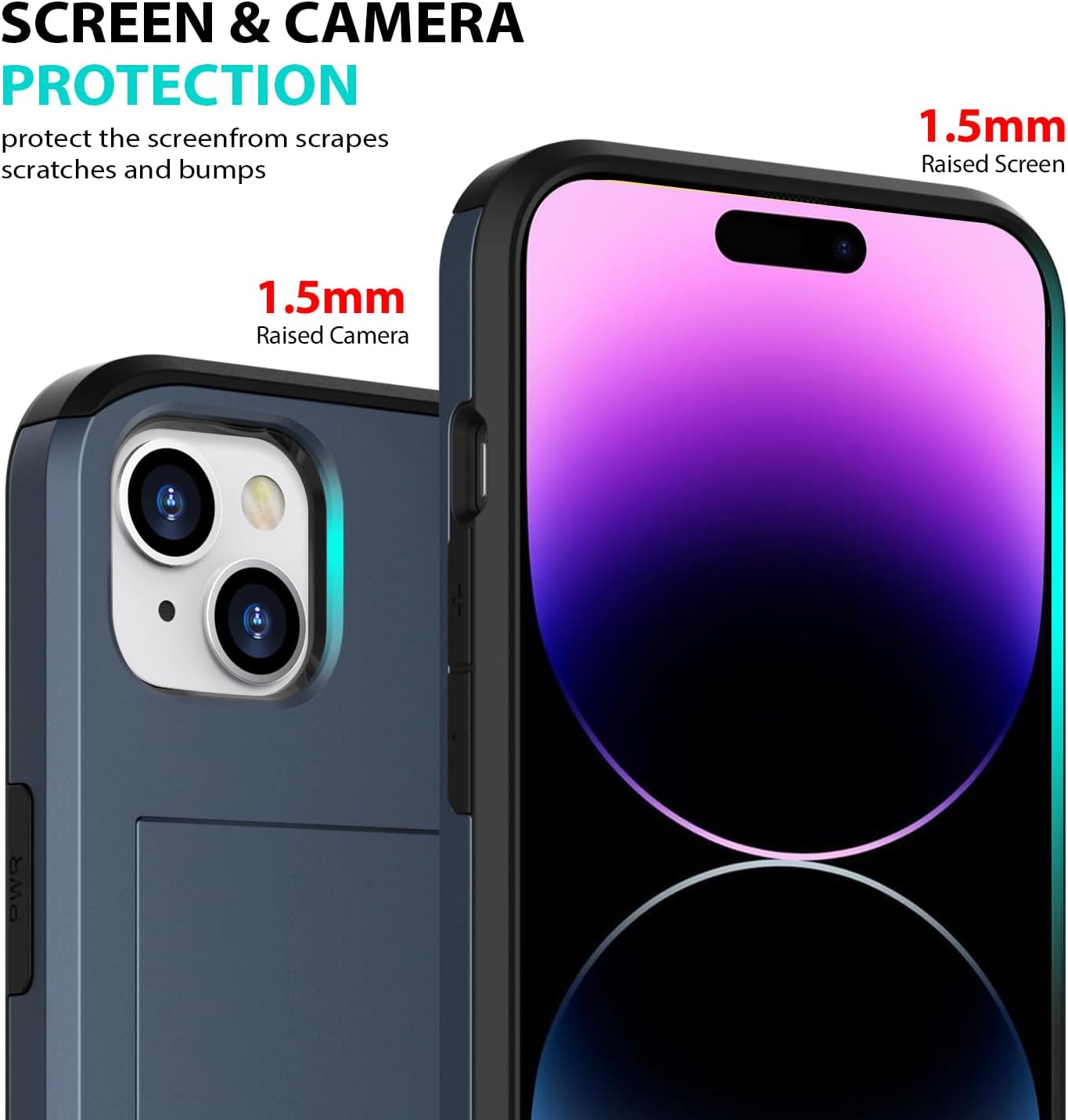 ZUSLAB Funda con ranura para tarjetero compatible con Apple iPhone 15 de 6.1 pulgadas 2023, funda tipo cartera para teléfono con 1 protector de