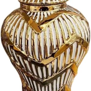 Bothyi Jarrón de cerámica Jengibre Tarro con Líneas Doradas Estilo Europeo Templo Tarro Acabado Esmalte Fino, Estantería Decoración Multiusos Hecho Bothyi Jarrón de cerámica Jengibre Tarro con Líneas Doradas Estilo Europeo Templo Tarro Acabado Esmalte Fino, Estantería Decoración Multiusos Hecho