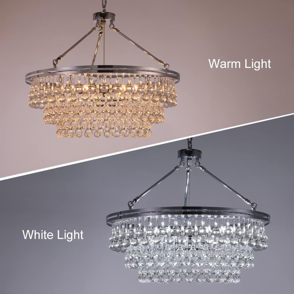 TOCHIC Candelabro de cristal cromado de 24 pulgadas, lámparas modernas para colgar en el techo, iluminación colgante de cristal para comedor, isla