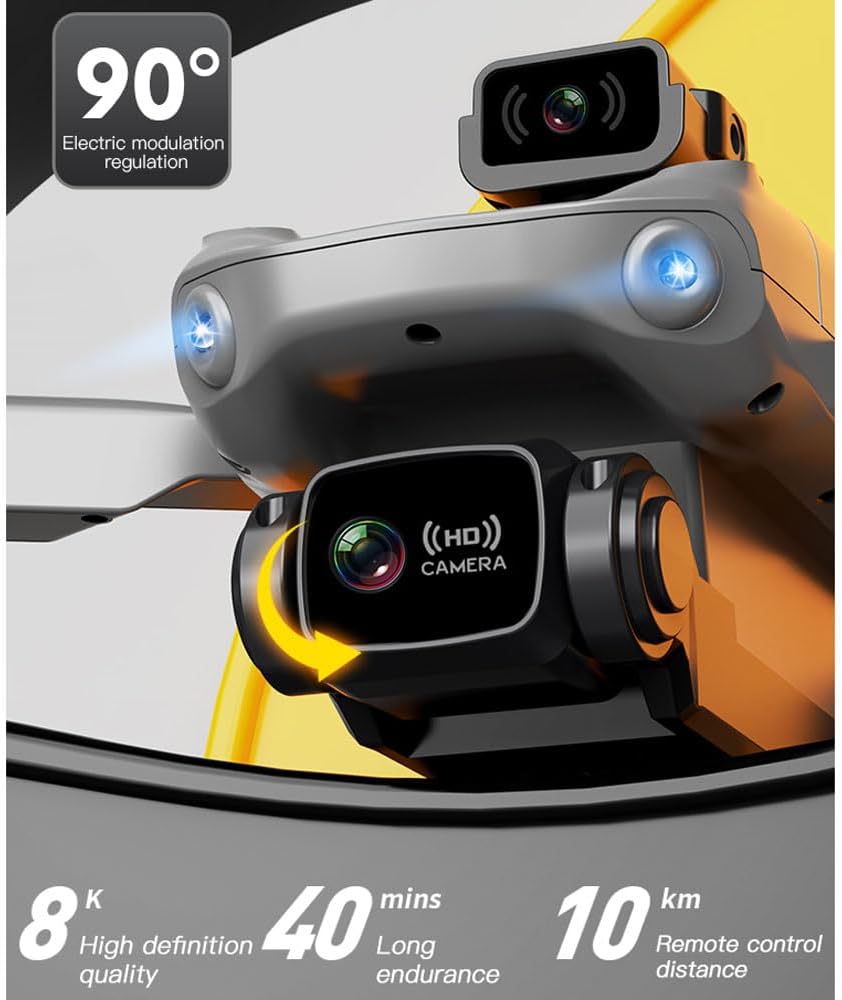 QIYHBVR Drone GPS plegable con cámara UHD 8K para adultos, cuadricóptero con motor sin escobillas, retorno automático, sígueme, vuelo circular,