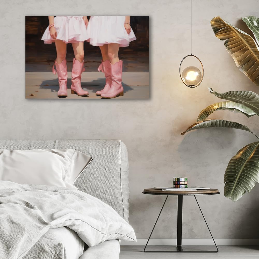 Preppy – Lienzo decorativo para la pared, pósteres vintage de botas de vaquera, estampado de vaquera costera rosa, divertido y moderno para