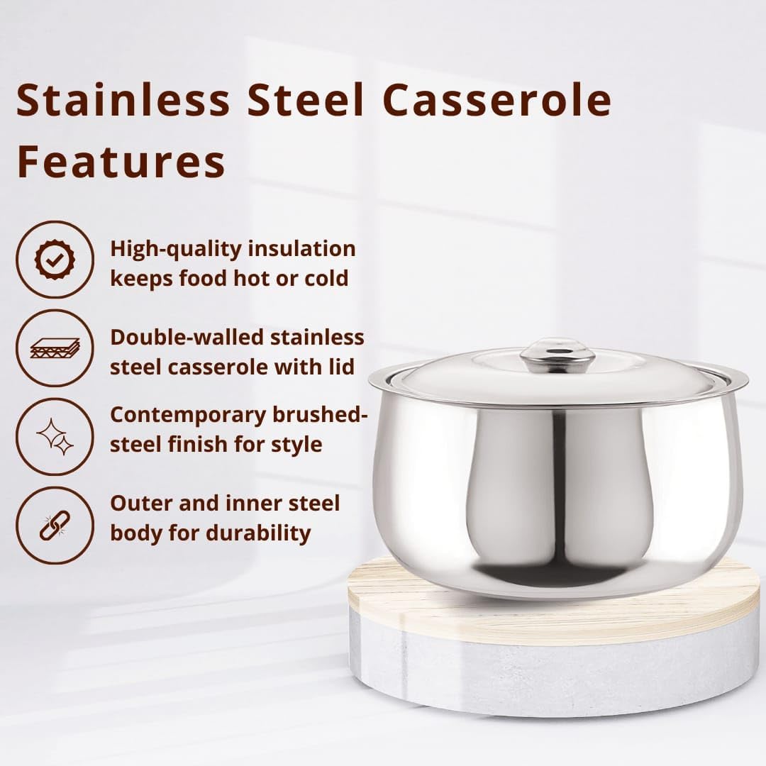 Juego de cazuela y olla de acero inoxidable – Estuche caliente de doble pared con aislamiento (67.6 fl oz2.11 QT)