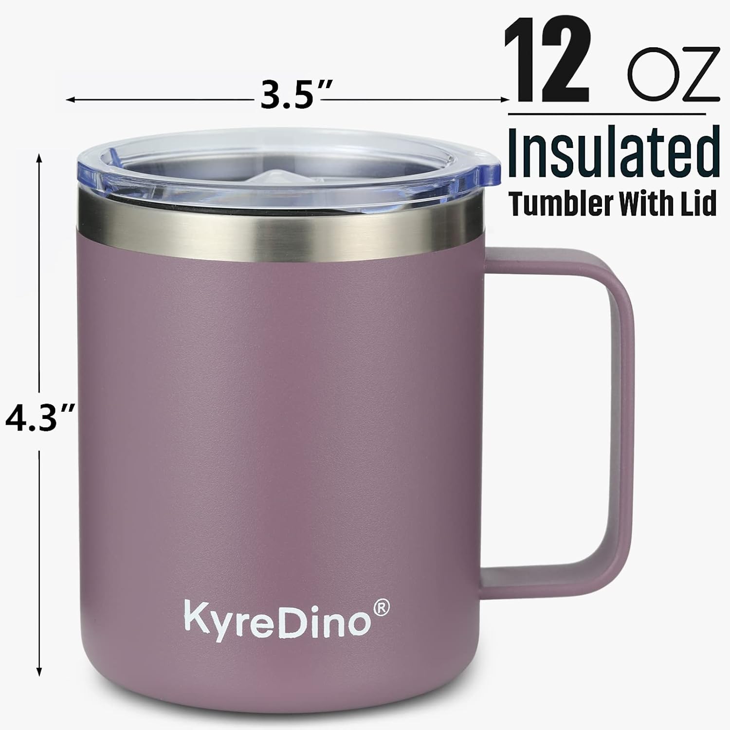 Taza de café aislada con tapa, taza de café de acero inoxidable de 12 onzas, taza de viaje de café al vacío de doble pared con asa, recubrimiento en
