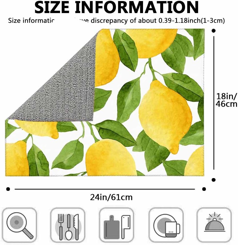 Beabes Tapete de secado de platos de pintura de limón, tapete de secado amarillo para encimera de cocina, 18 x 24 pulgadas, tapete plegable de