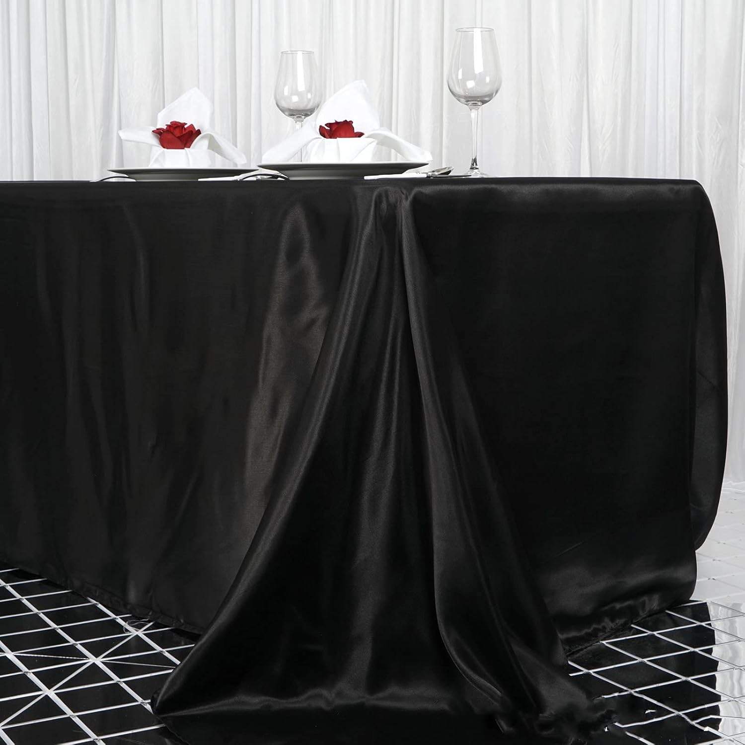 BalsaCircle Mantel rectangular de satén negro de 90 x 156 pulgadas para mesa de boda, fiesta, recepción, eventos, cocina y comedor