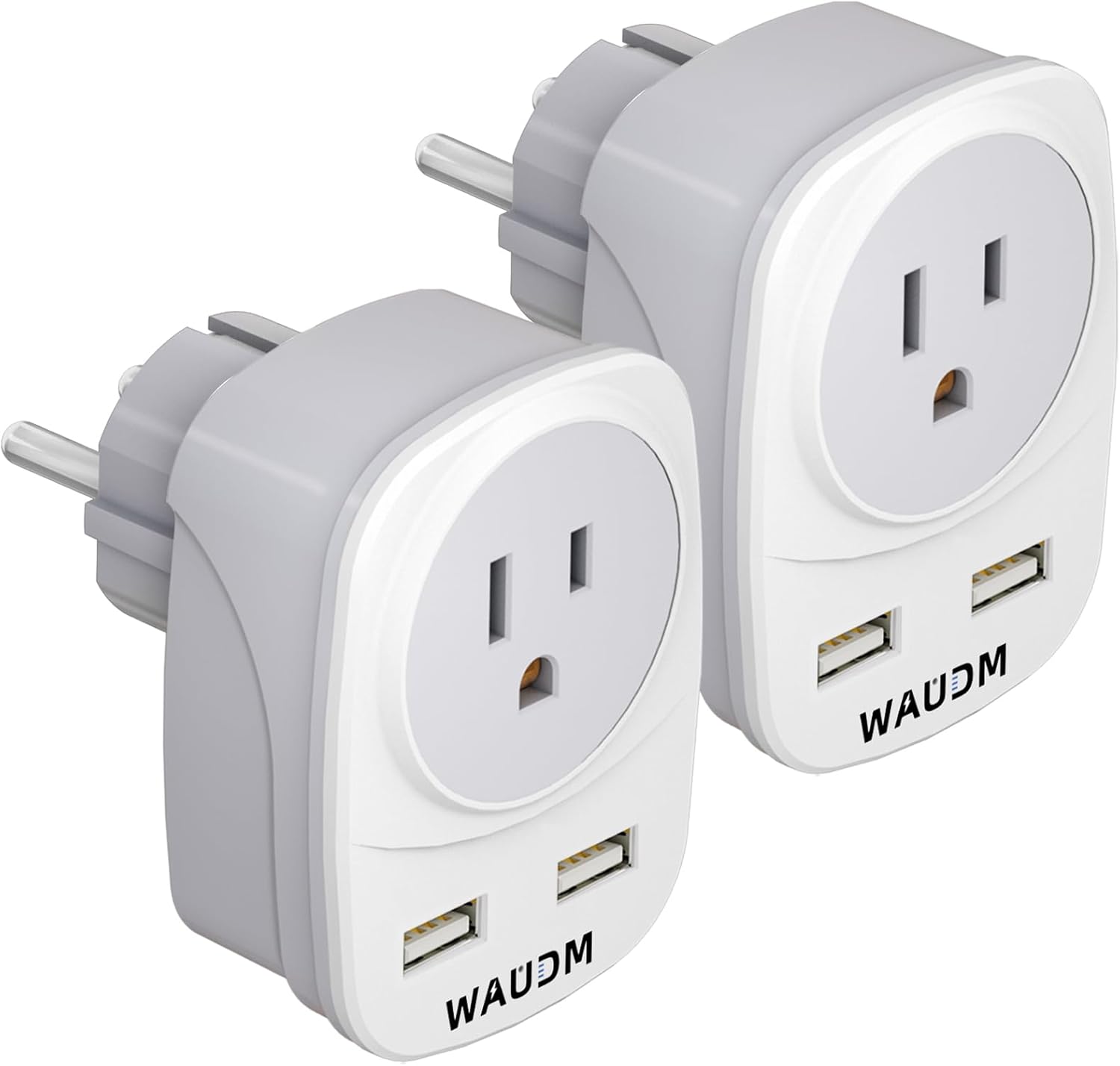 Adaptador de corriente de viaje de Alemania Francia, convertidor de enchufe tipo EF con 2 puertos USB y 2 puertos USB C, 1 toma de CA, adaptador de